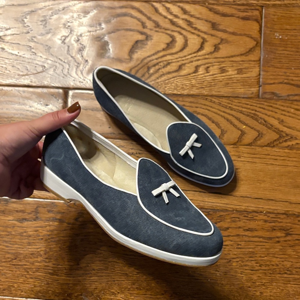Stuart Weitzman Dark Blue and Cream Loafers